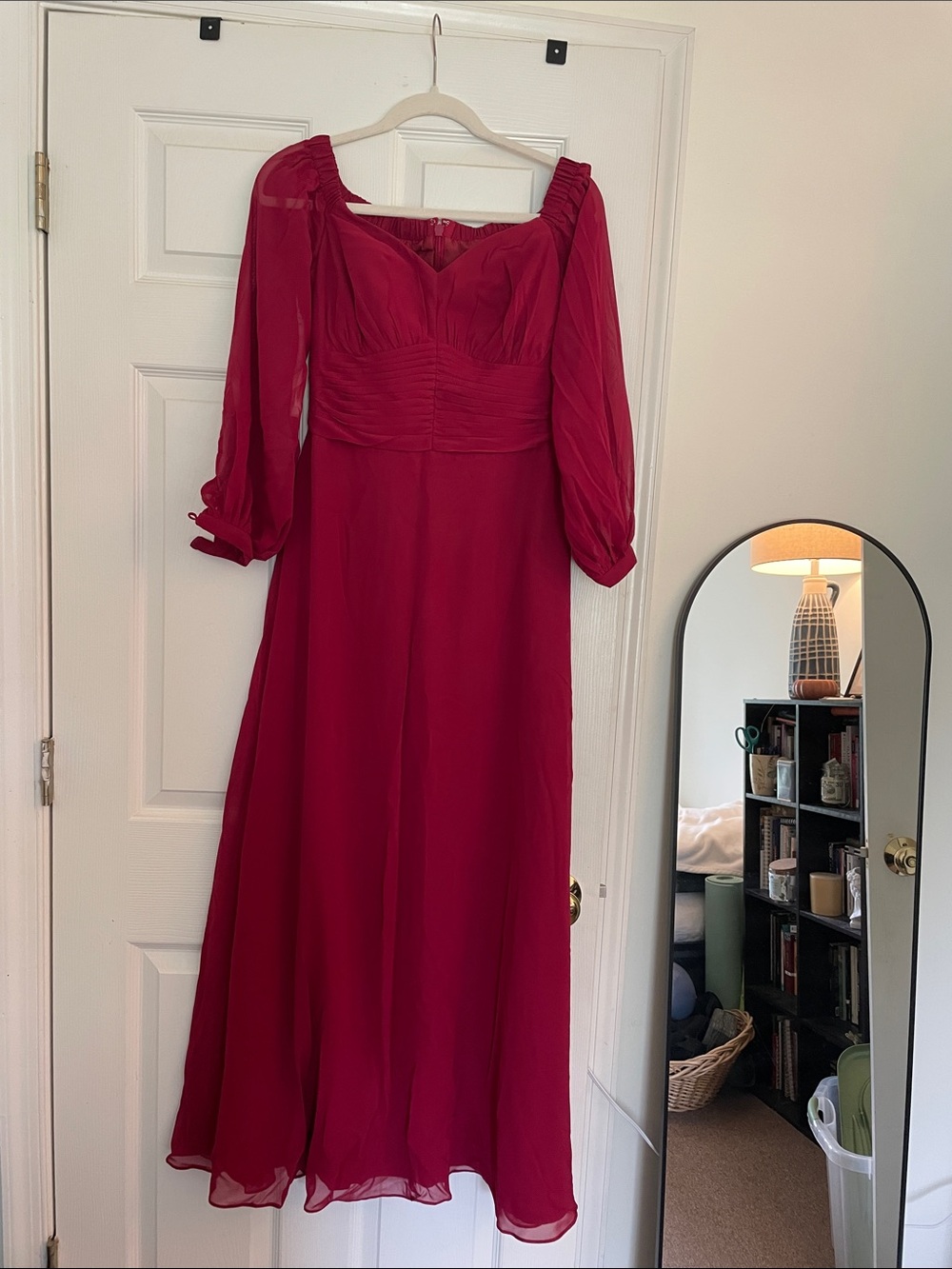 Azazie Burgundy LongSleeve Off the Shoulder Chiffon Maxi Formal Bridesmaid Dress